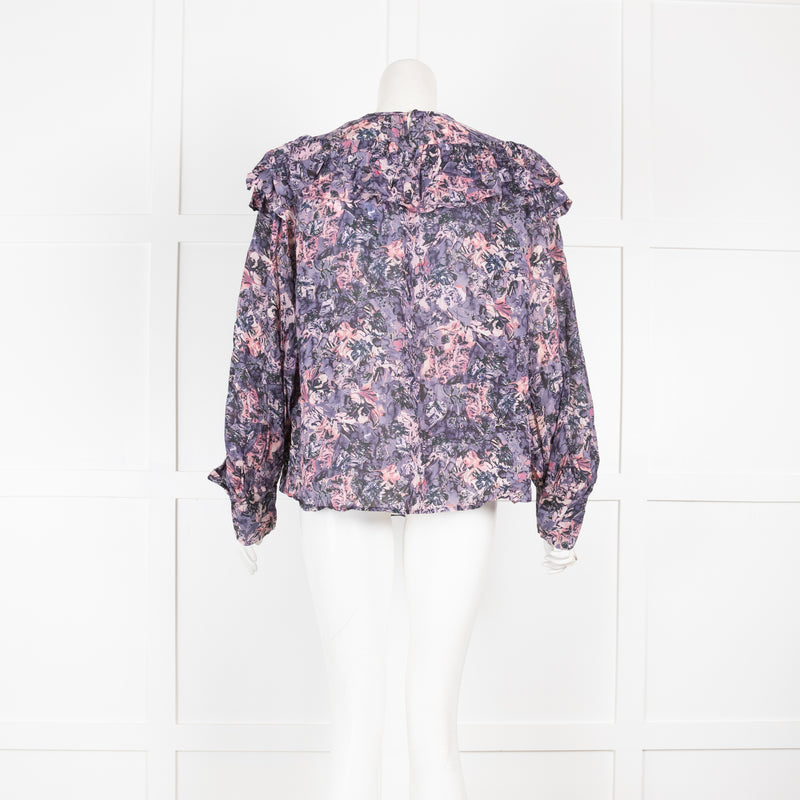 Iro Pink and Purple Floral And Frill Blouse