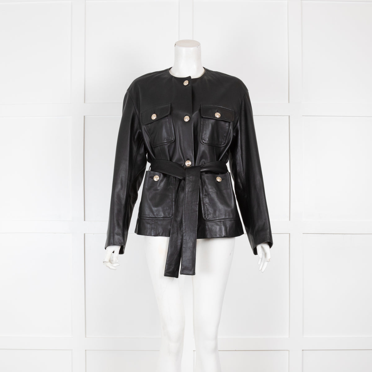 Maje Collarless Leather Jacket