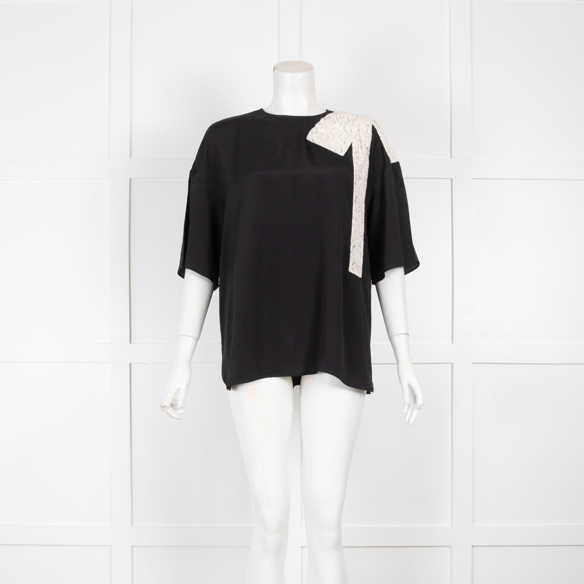 No21 Black Silk Top with White Lace Detail