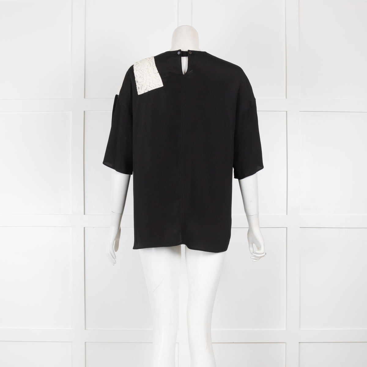 No21 Black Silk Top with White Lace Detail