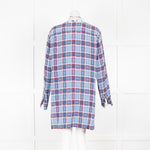 Marc Jacobs Blue Plaid Silk Shirt Dress with Embellished Collar