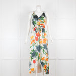 Alice Olivia White Green Floral Devore Sleeveless Belted Dress