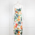 Alice Olivia White Green Floral Devore Sleeveless Belted Dress