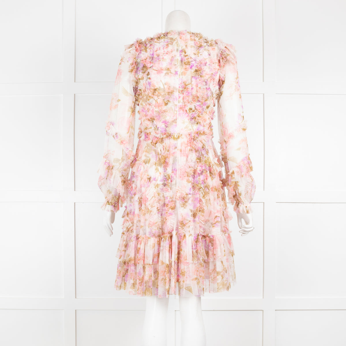Needle & Thread Pink Mesh Frill Detail Floral Dress