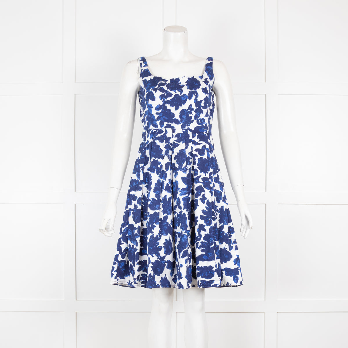 Carolina Herrera White Blue Floral Cotton Sleeveless Dress