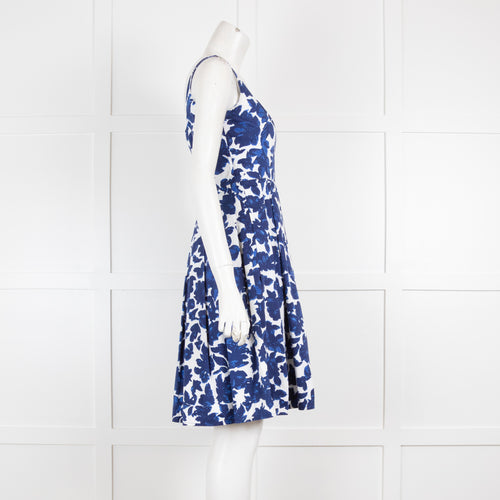 Carolina Herrera White Blue Floral Cotton Sleeveless Dress