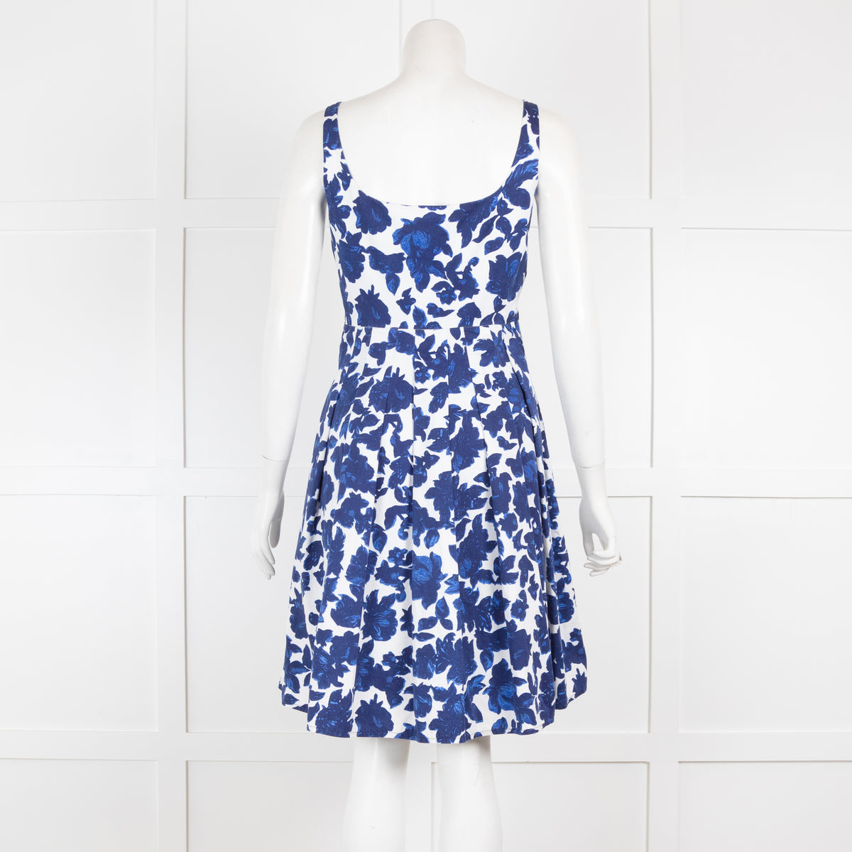 Carolina Herrera White Blue Floral Cotton Sleeveless Dress