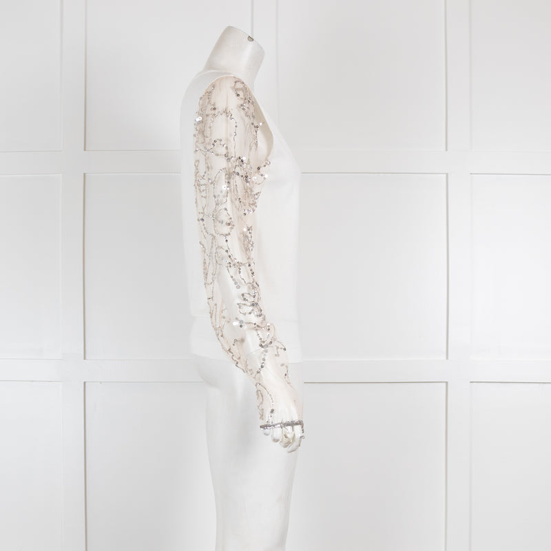 Dries Van Noten White Sequin Net Sleeve Top