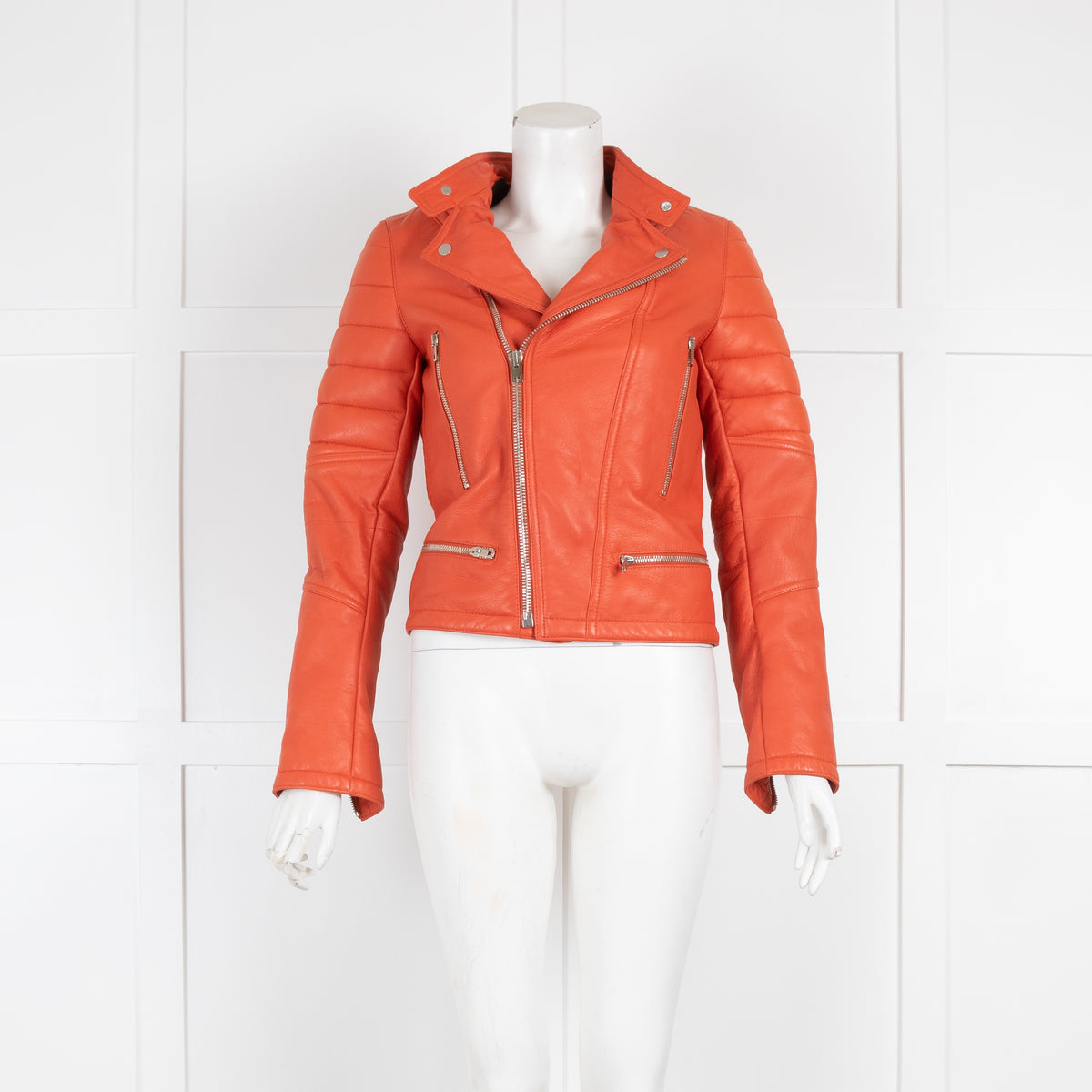 Joseph Orange Leather Biker Jacket