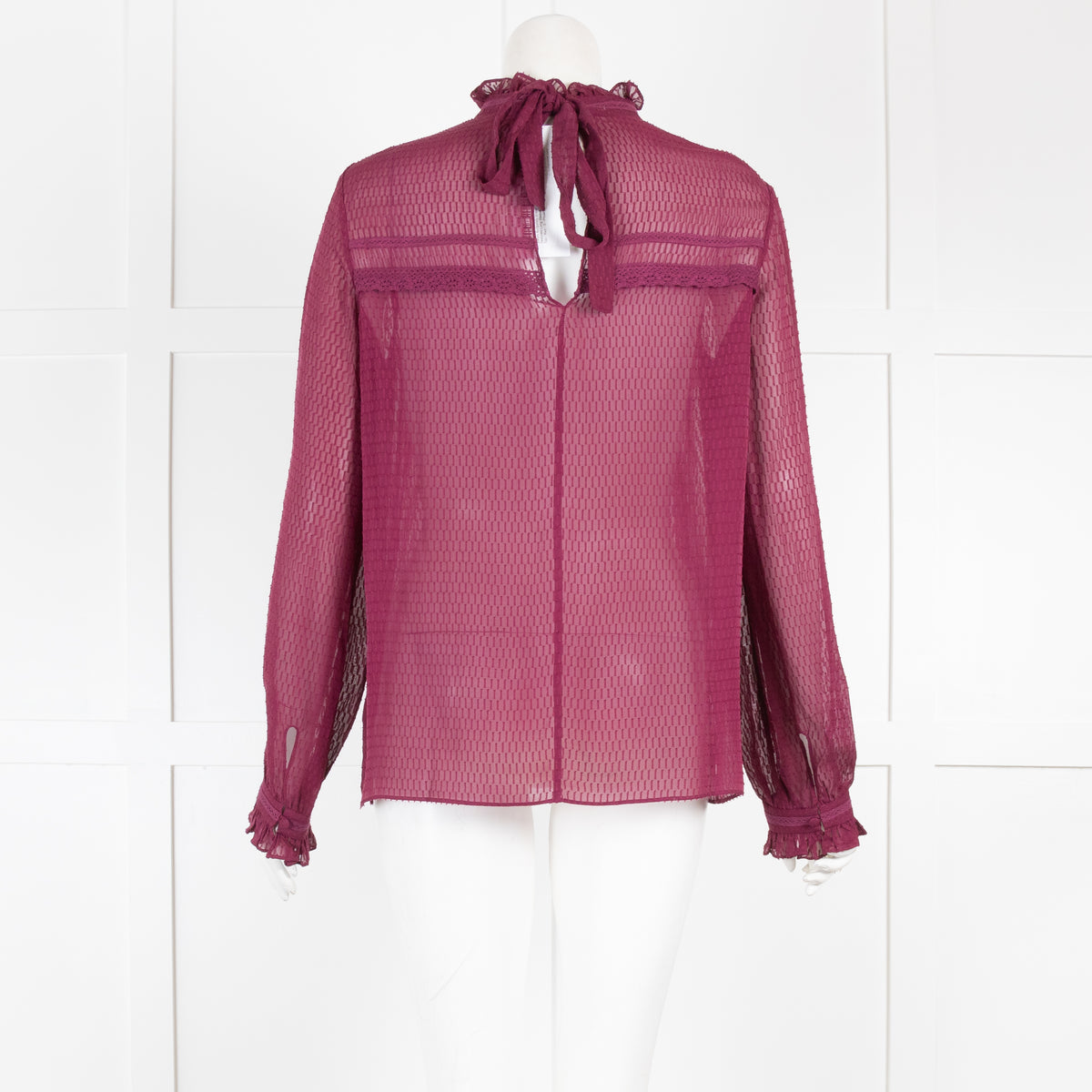 Saloni Burgundy Sheer Textured Long Sleeve Top