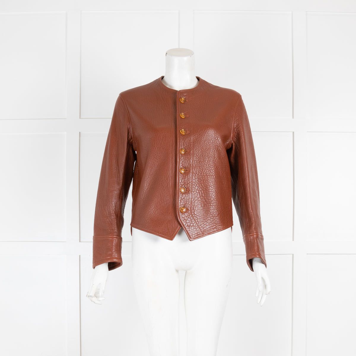 Joseph Textured Tan Leather Collarless Jacket