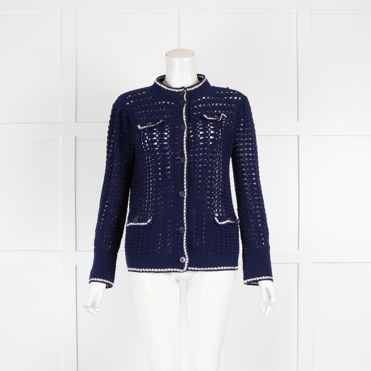 Wyse Blue Crochet Loose Knit Cardigan