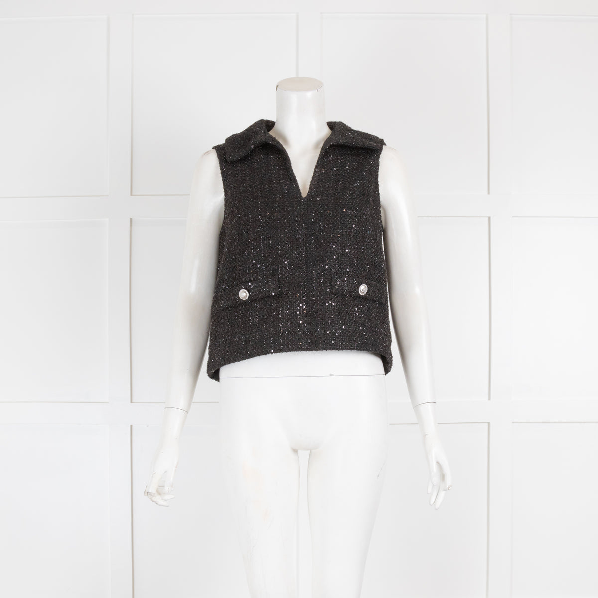 Maje Black Sparkle Boucle Vest Top
