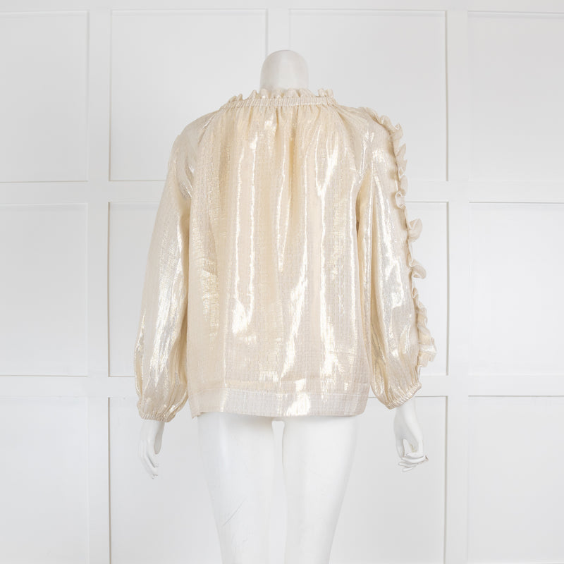 Wyse Gold Shimmer Frill Off The Shoulder Blouse