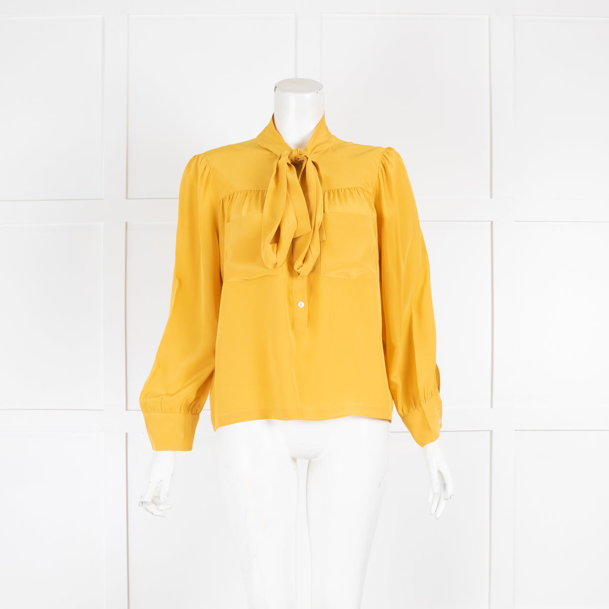 Gold Case Yellow Silk Tie Neck Blouse