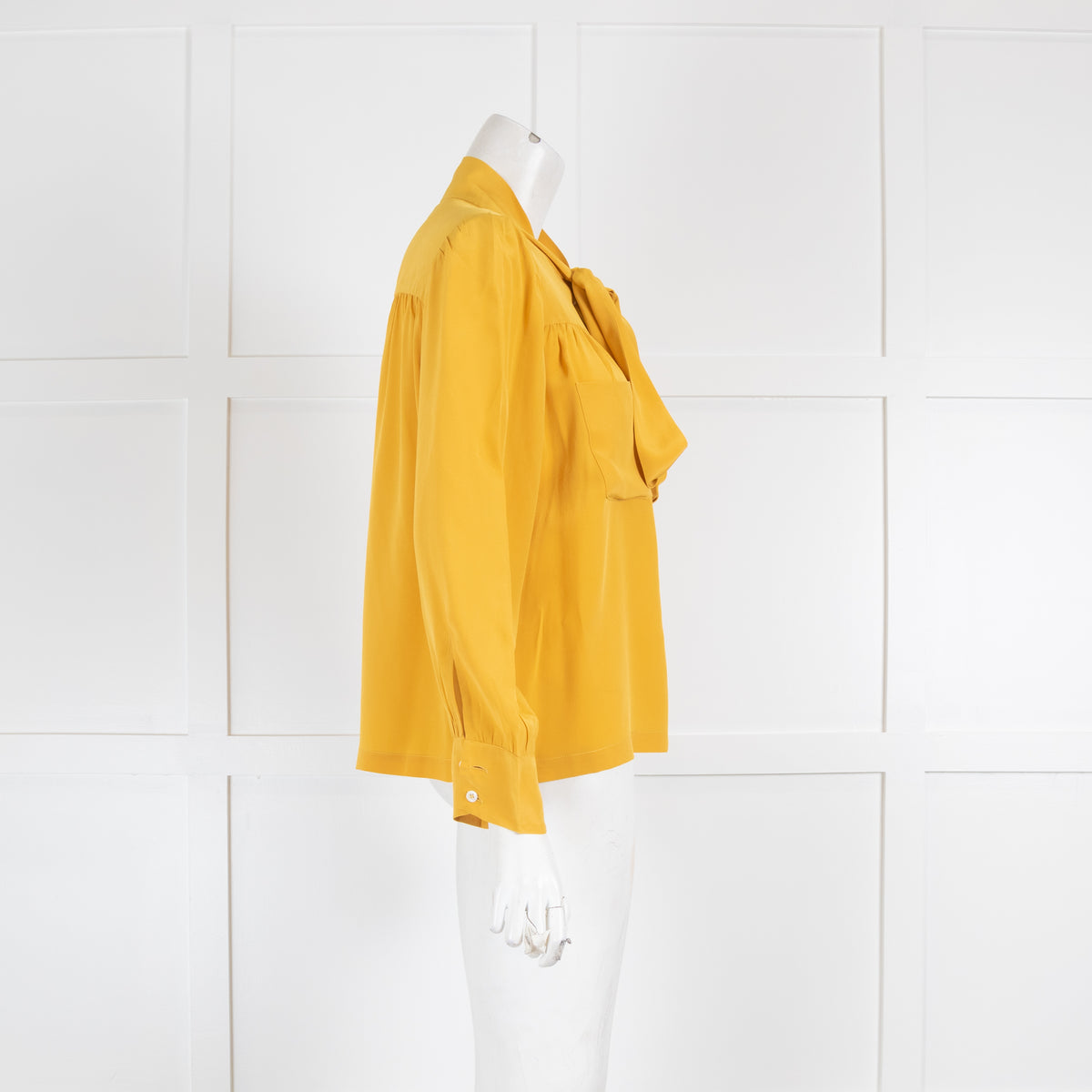 Gold Case Yellow Silk Tie Neck Blouse