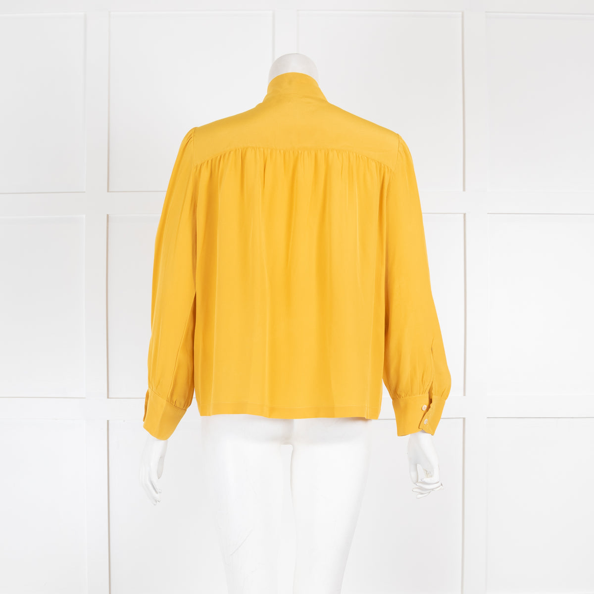 Gold Case Yellow Silk Tie Neck Blouse