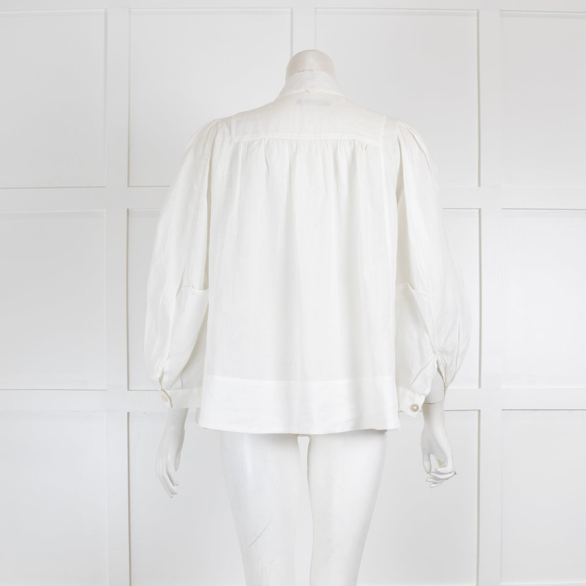 HIGH White Linen Floral Embroidered Blouse