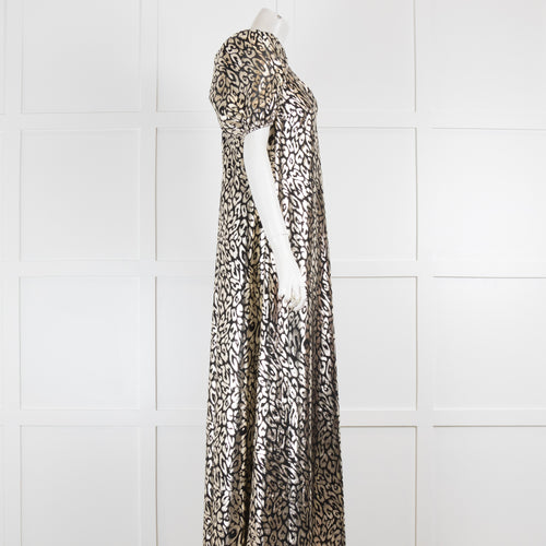Maxjenny Gold Leopard Lame Maxi Dress