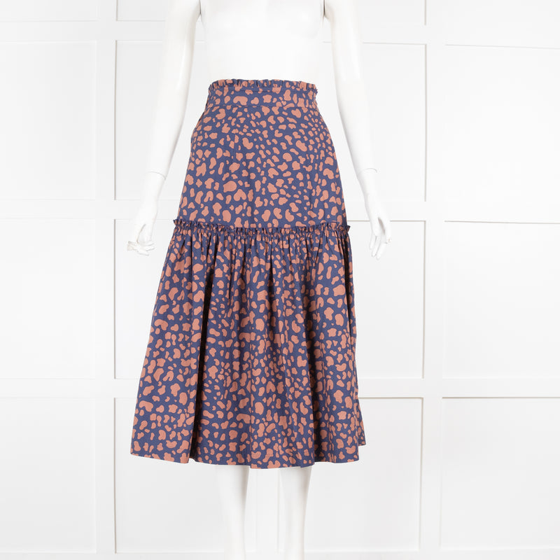 Wyse Animal Print Frilled Midi Skirt