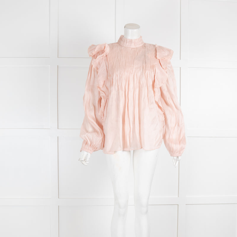 Aje Pale Pink Ruffle Shoulder Sahara Blouse