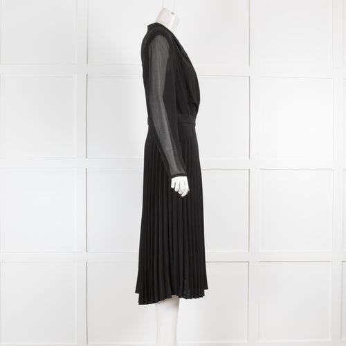 Sandro Black Pleated Skirt Wrap Dress