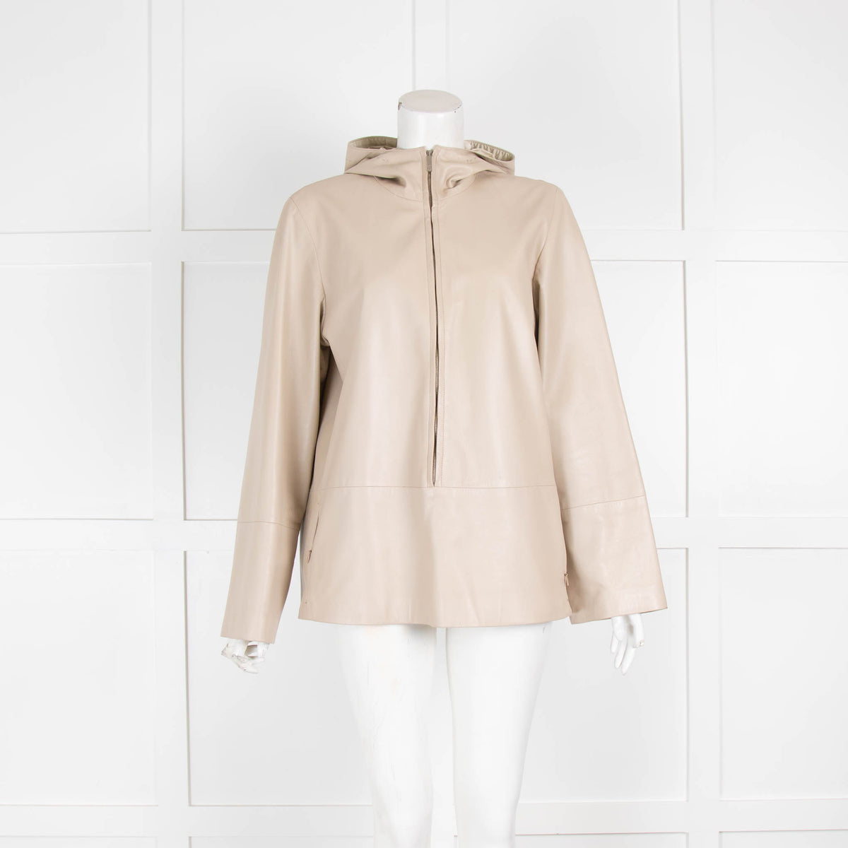 S Max Mara Beige Leather Hooded Top