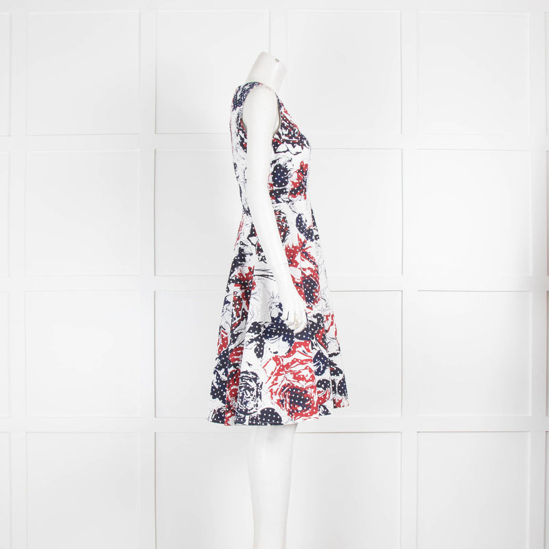 Carolina Herrera White Blue Red Print Sleeveless Dress