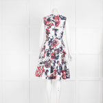 Carolina Herrera White Blue Red Print Sleeveless Dress