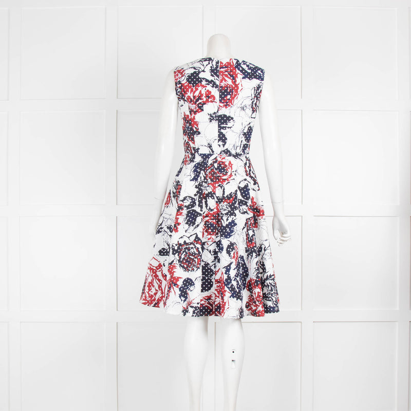 Carolina Herrera White Blue Red Print Sleeveless Dress