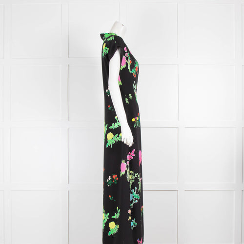 Bernadette Black High Neck Dress With Multi Coloured Flowers
