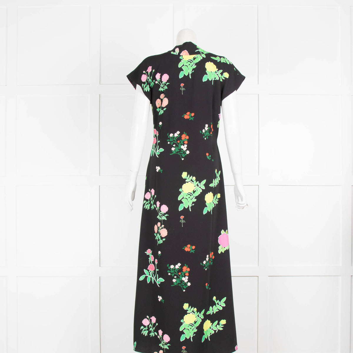 Bernadette Black High Neck Dress With Multi Coloured Flowers