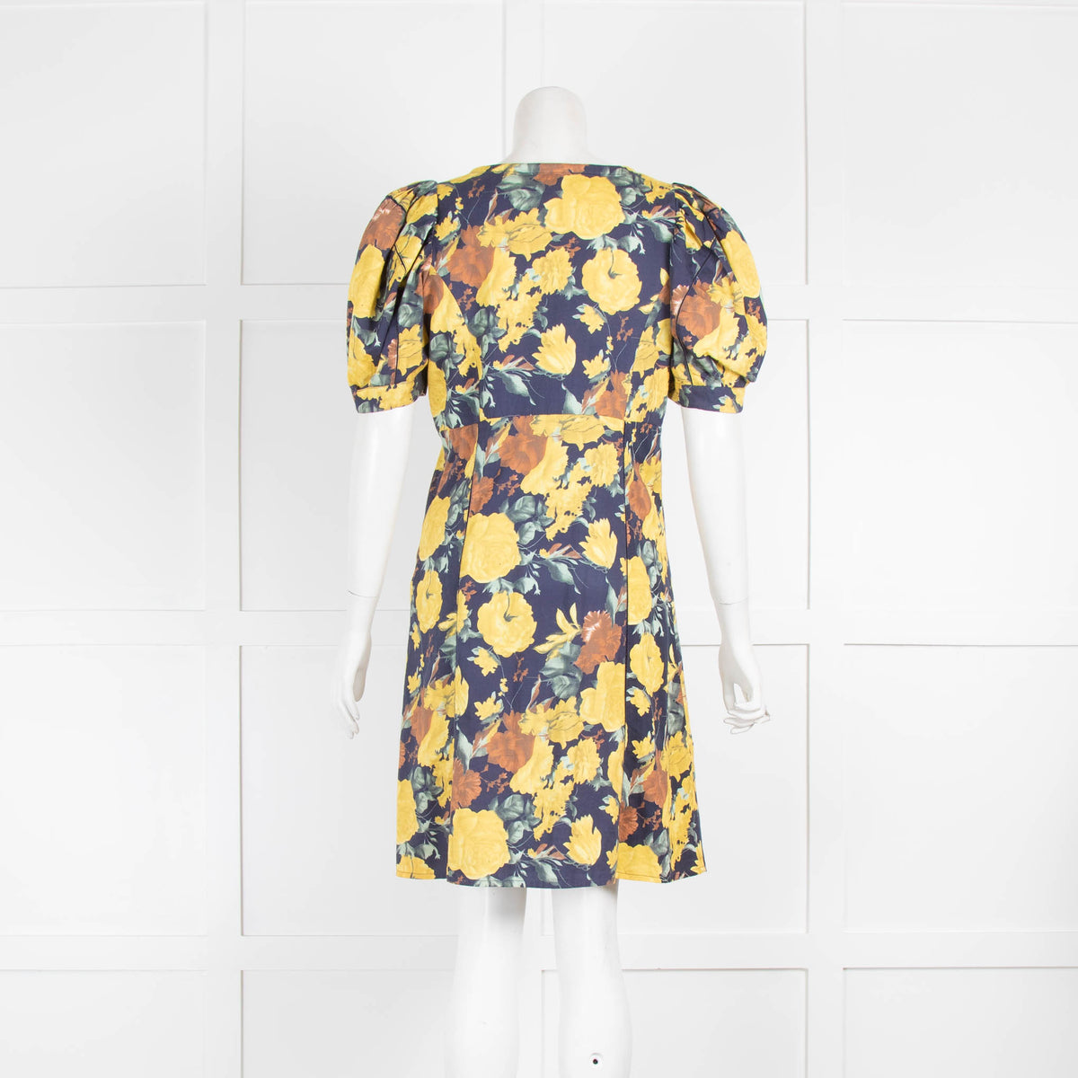 Sea New York Navy Yellow Floral V Neck Dress