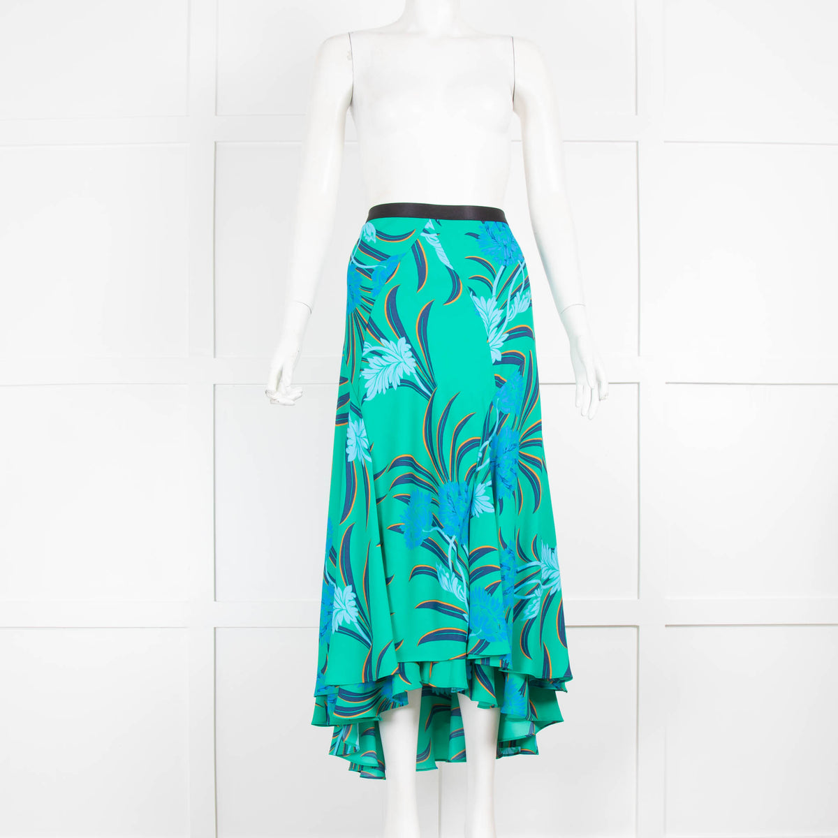 DVF Green Blue Floral Maxi Skirt