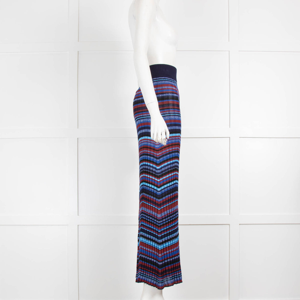 Maje Navy Blue Burgundy Knit Striped Maxi Skirt