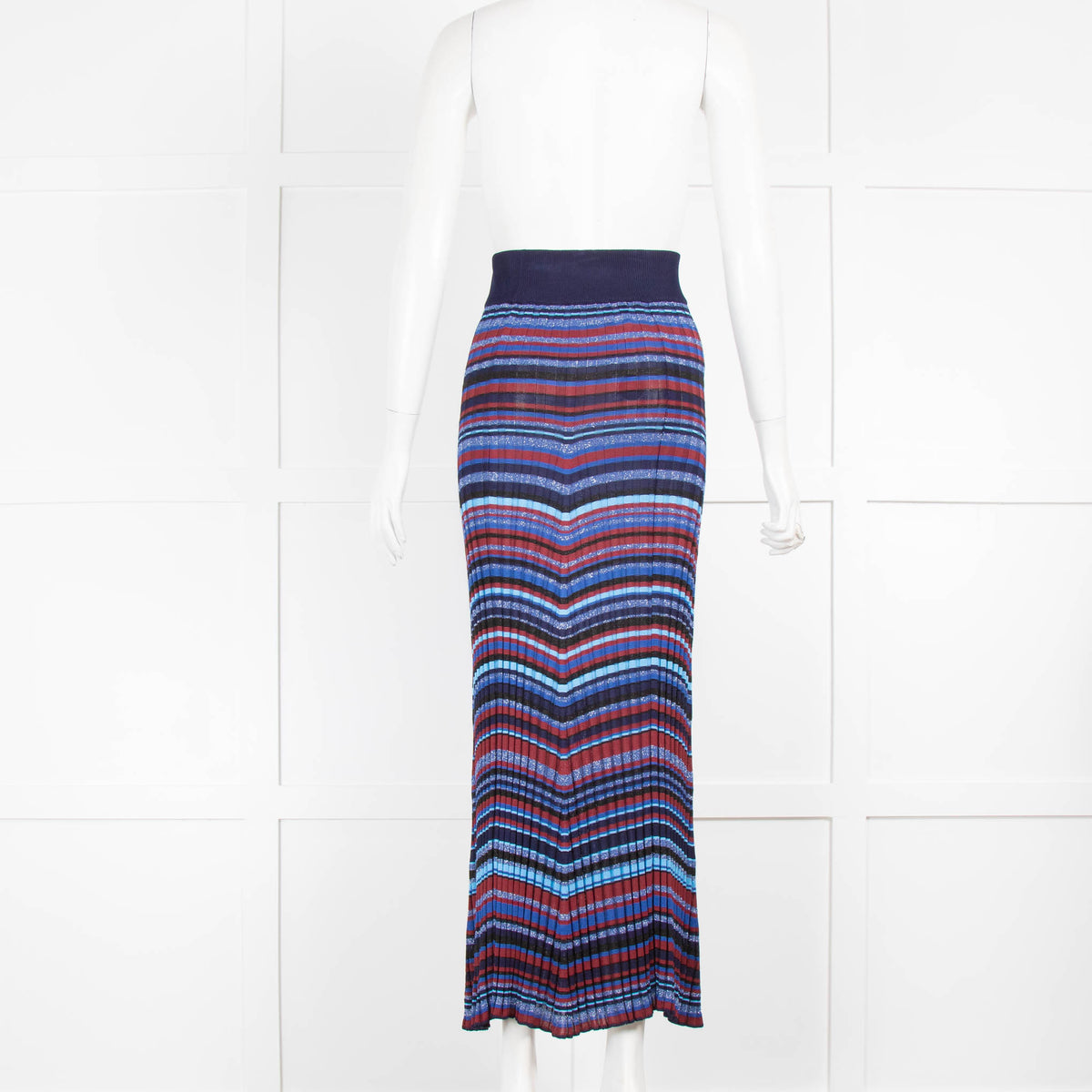 Maje Navy Blue Burgundy Knit Striped Maxi Skirt