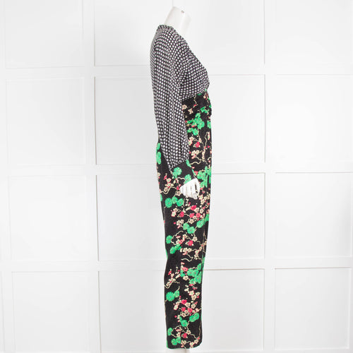 Rixo Black Green Floral With Contrast White Star Jumpsuit