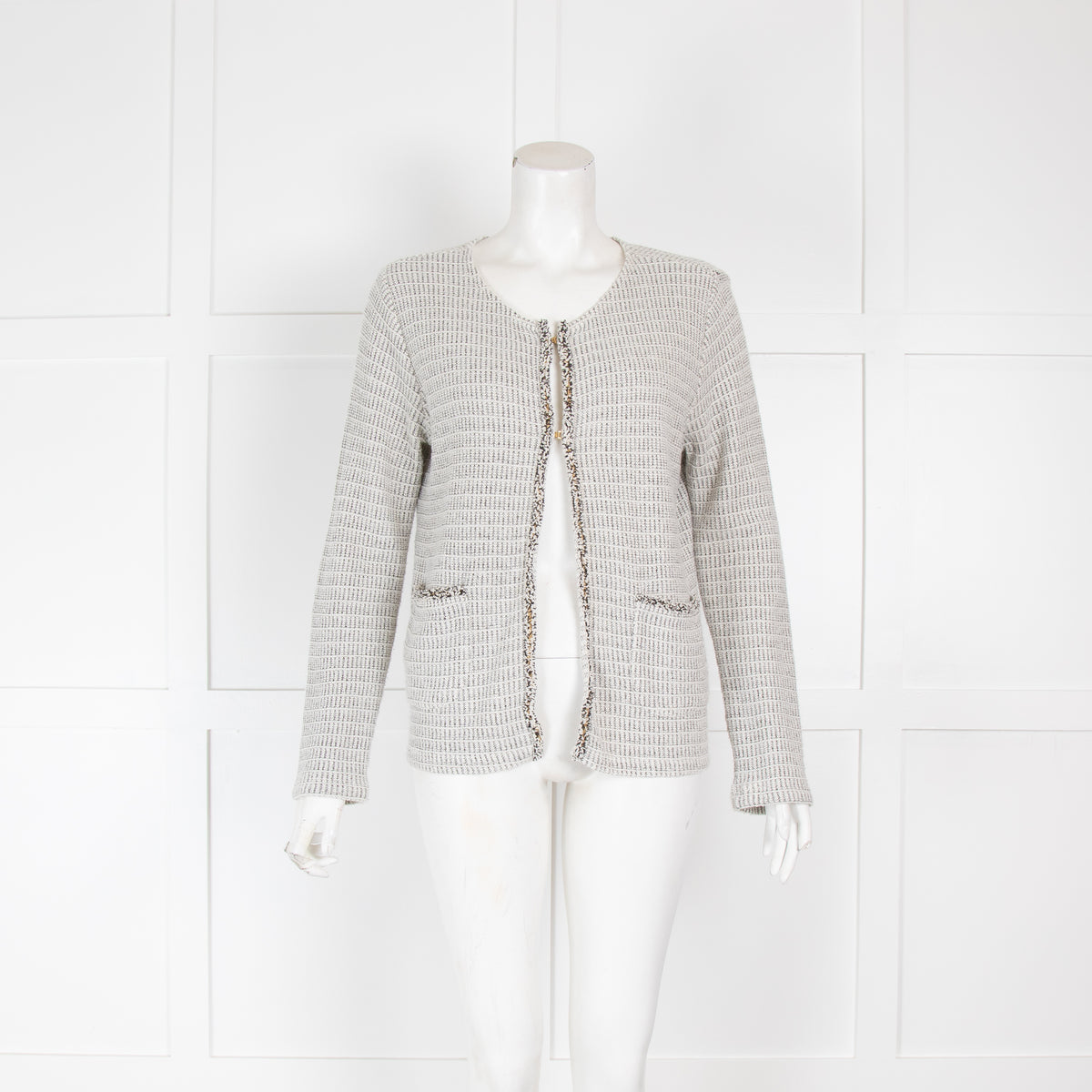 Ese O Ese Pale White and Grey Knit Cardigan