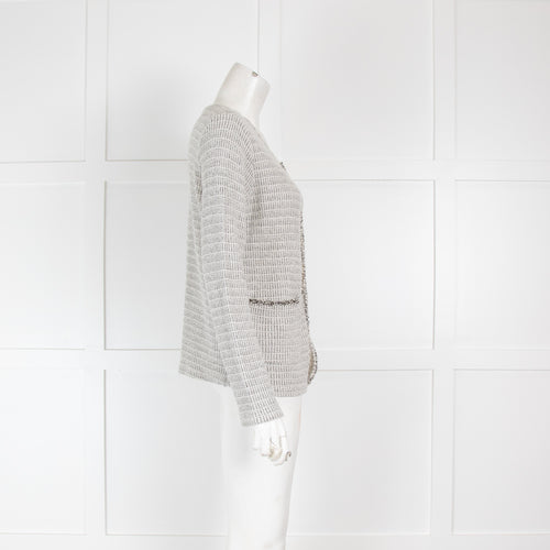 Ese O Ese Pale White and Grey Knit Cardigan