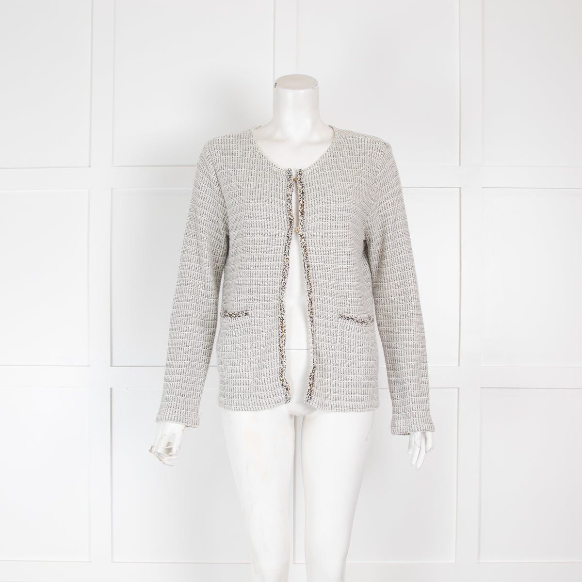 Ese O Ese Pale White and Grey Knit Cardigan