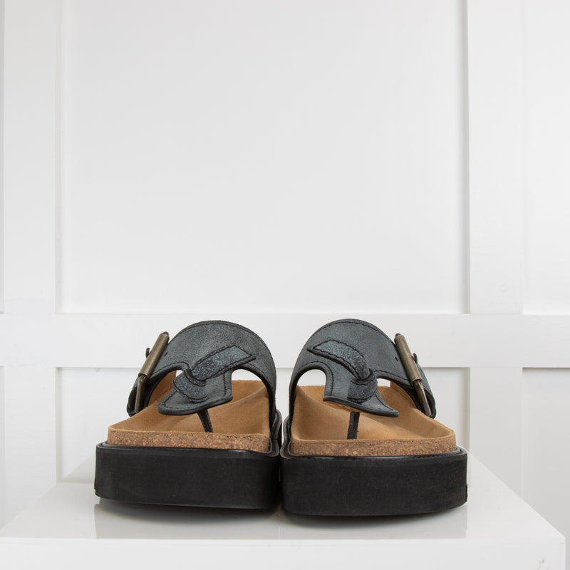 Acne Studios Grey  Leather Platform Thong Sandals