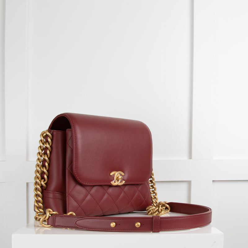 Chanel Burgundy Brushed Gold Flap Bag