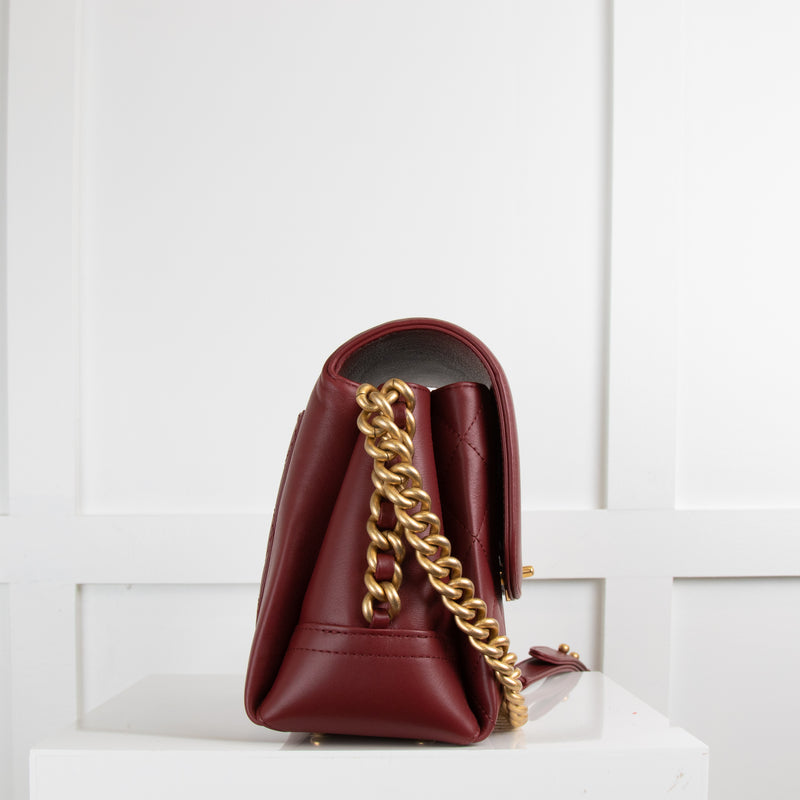 Chanel Burgundy Brushed Gold Flap Bag