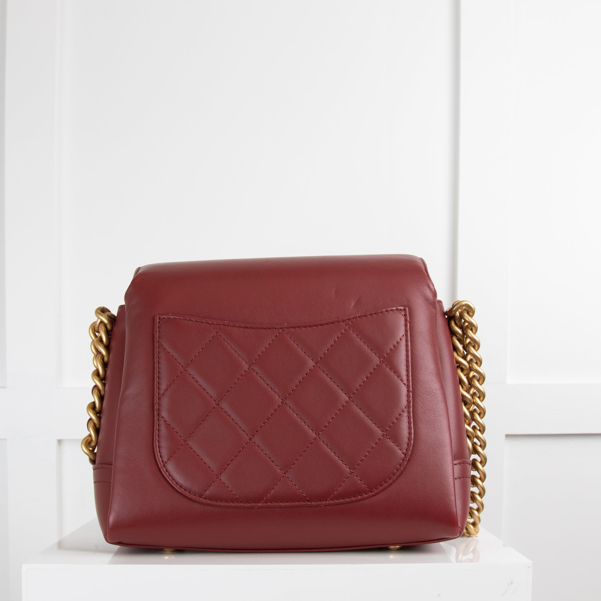SOLD online - New in! Chanel 2019 burgundy red flap bag with top