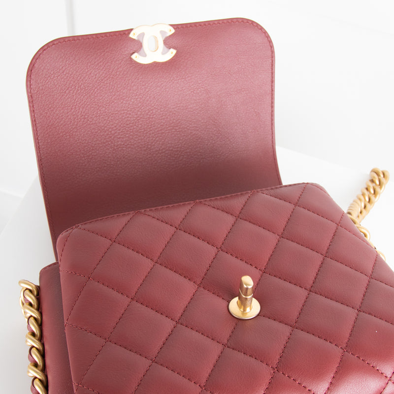 Chanel Burgundy Brushed Gold Flap Bag
