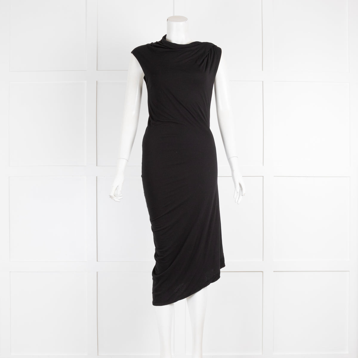 Jill Sander Black Sleeveless Cowl Neck Stretch Jersey Dress
