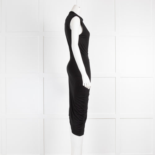 Jill Sander Black Sleeveless Cowl Neck Stretch Jersey Dress