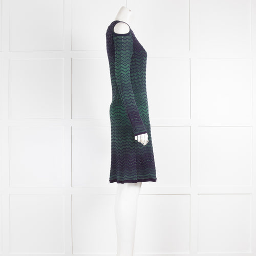 Missoni Green and Blue Fine Knit Cold Shoulder Dress