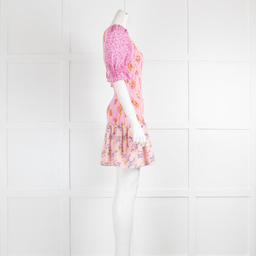 LoveShackFancy Pink Floral Short Sun Dress