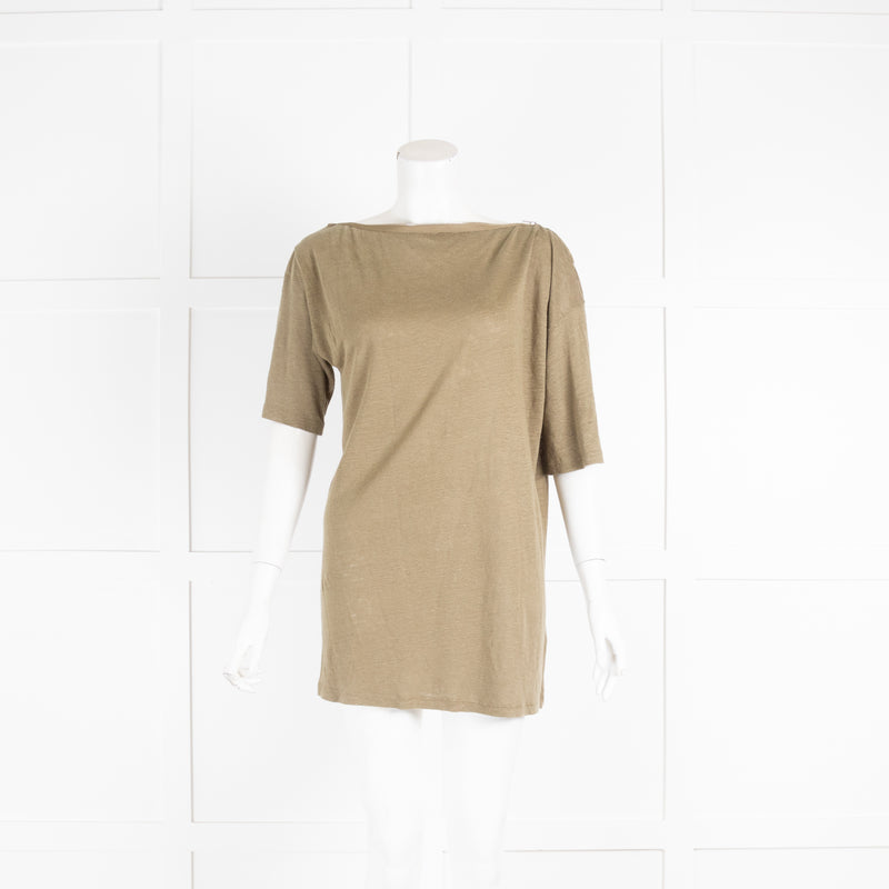 Joseph Khaki T-Shirt with Zip Detail Collar